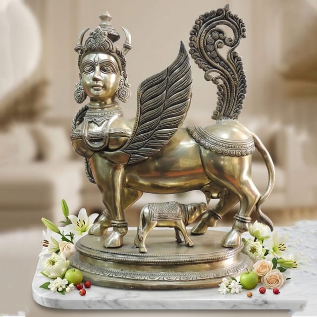 Brass Showpiece Kamdhenu Cow Statue - 13*8*16.5 inch (BS1498 A )