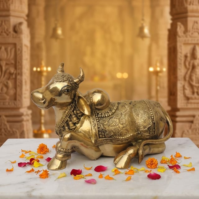 Brass Showpiece Nandi God Idol Statue - 20*10.5*14 Inch (BS1382 D)