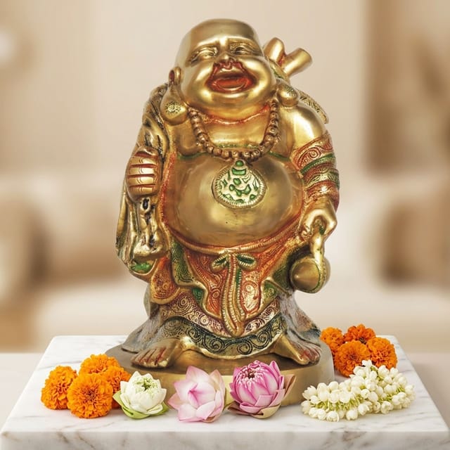 Brass Showpiece Laughing Buddha God Idol Statue - 6.5*7*10.5 Inch (BS036 G)