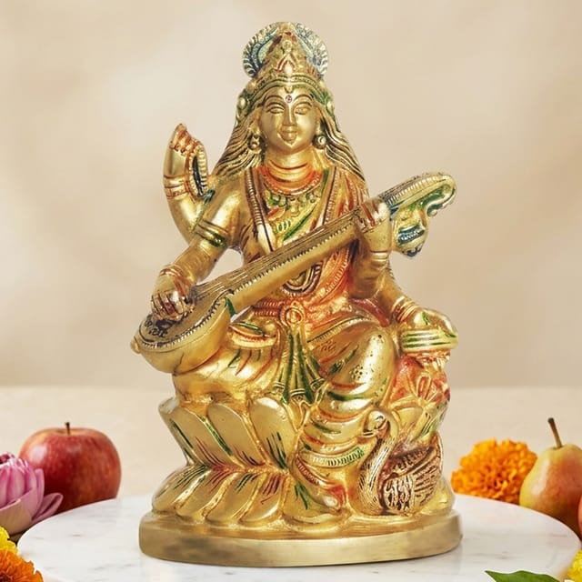 Brass Showpiece Saraswati God Idol Statue-3.5*2*6 Inch (BS1413 C)