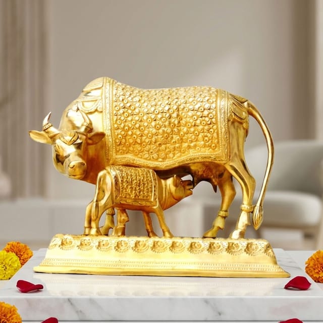 Brass Cow and Calf SF Statue - 10*7*8.5 Inch (BS803 A)