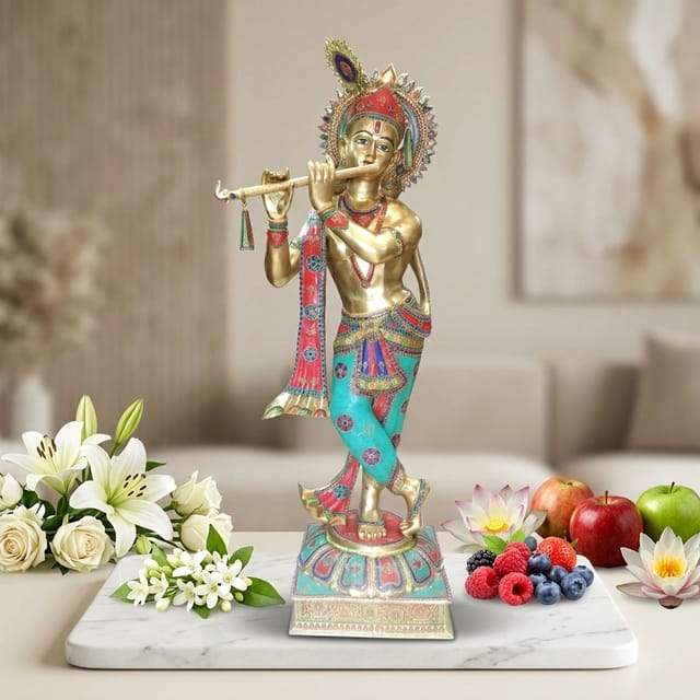 Brass Showpiece Krishna God Idol Statue - 25*24*78 Inch (BS691 A)