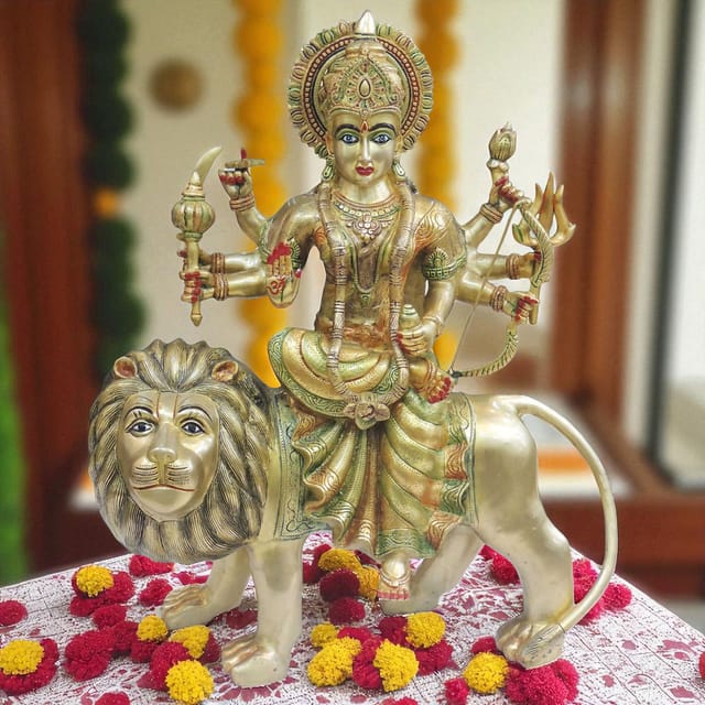 Brass Showpiece Durga Ji God Idol Statue - 19.5*8*24 Inch (BS937 K)