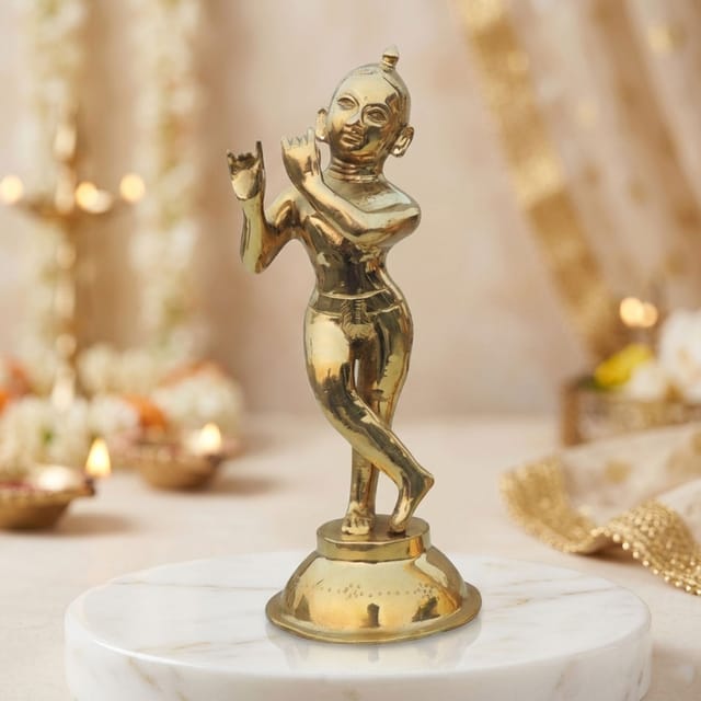 Brass Showpiece Krishna Ji God Idol Statue - 5*5*12.5 Inch (BS1236 K)