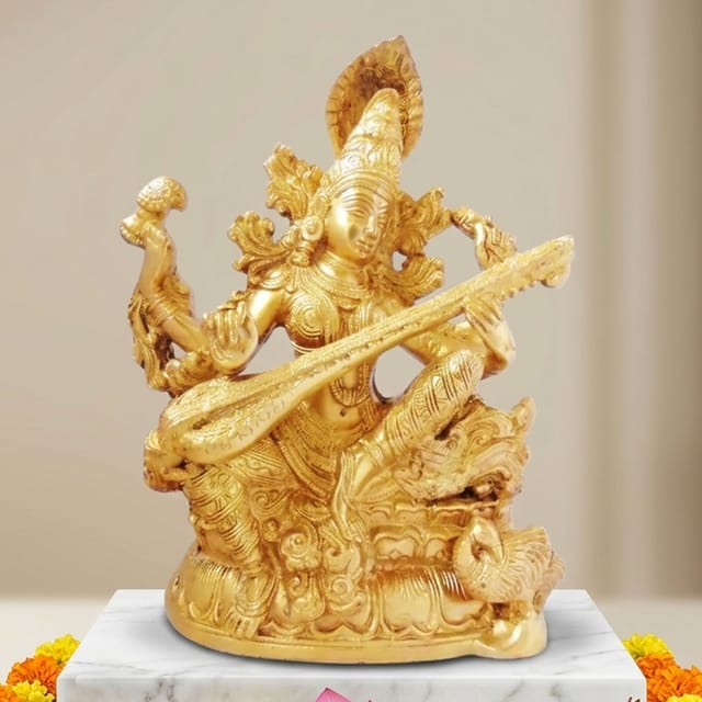 Brass Showpiece Saraswati Ji God Idol Statue  -7.5*4.5*11.5 inch (BS1095 A)