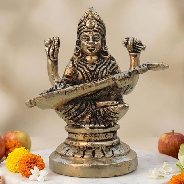 Brass Showpiece Saraswati Ji God Idol Statue  -3.5*2.2*4.2 inch (BS1526 D)