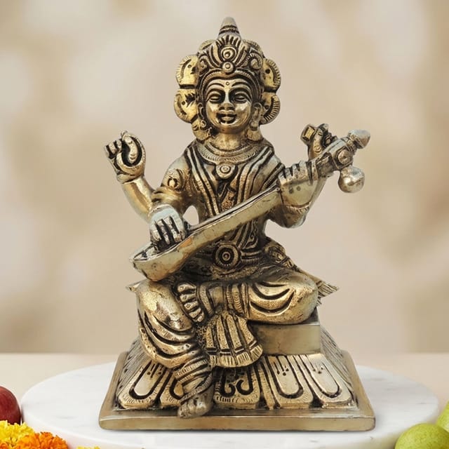 Brass Showpiece Saraswati Ji God Idol Statue  - 4*3.7*6 inch (BS1526 H)