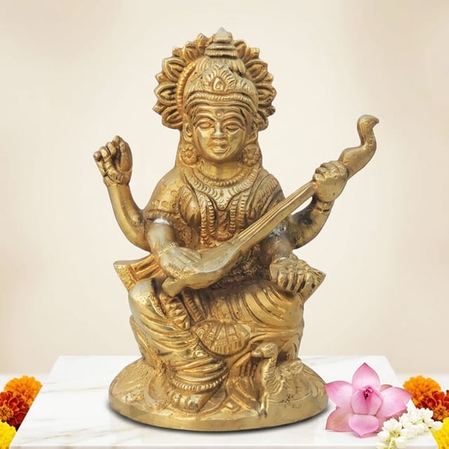 Brass Showpiece Saraswati Ji God Idol Statue  -3.5*2.2*5 inch (BS1114 S)