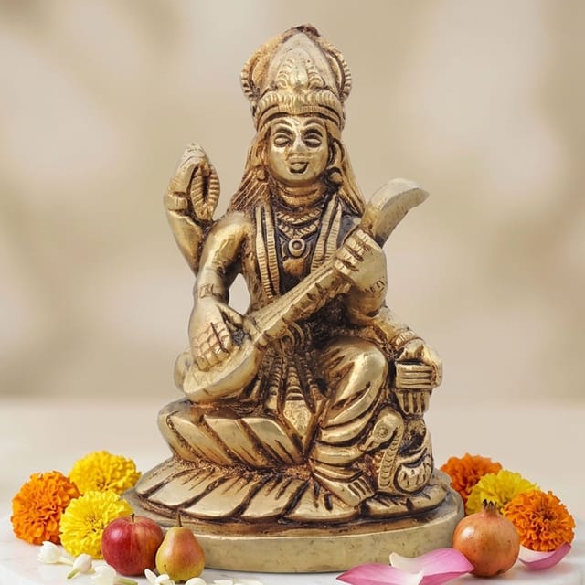 Brass Showpiece Saraswati Ji God Idol Statue  - 3*1.5*4 inch (BS1526 C)