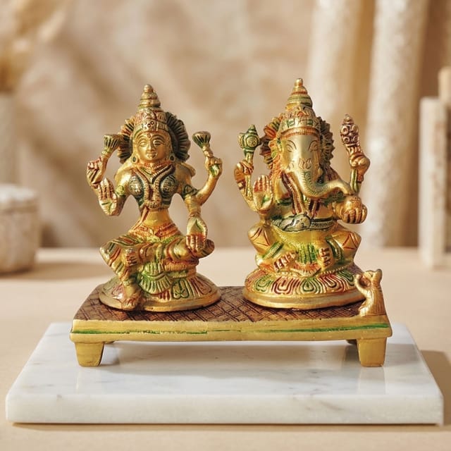 Brass Showpiece Laxmi Ganesh Statue - 6.5*5*6 Inch (BS1246 A)