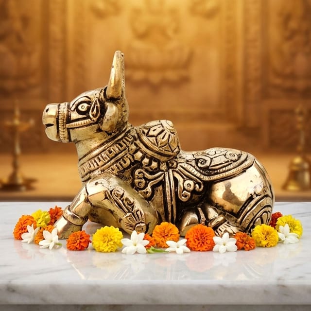 Brass Showpiece Nandi God Idol Statue  - 4.5*2.3.7 Inch (BS1530 G)