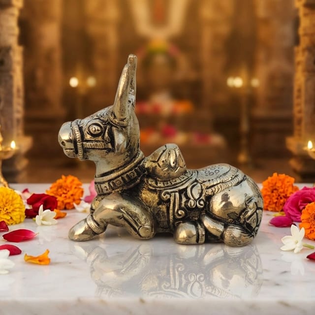 Brass Showpiece Nandi God Idol Statue  - 3.7*2*3.2 Inch (BS1530 E)