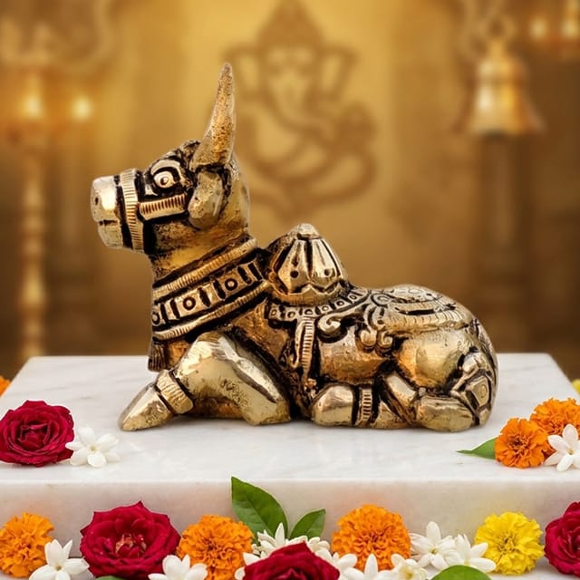 Brass Showpiece Nandi God Idol Statue  - 3*1.5*2.6 Inch (BS1530 C)