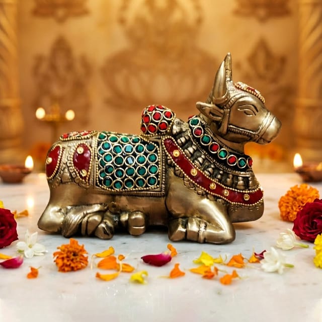 Brass Showpiece Nandi God Idol Statue  - 7*3*5 Inch (BS1565 A)