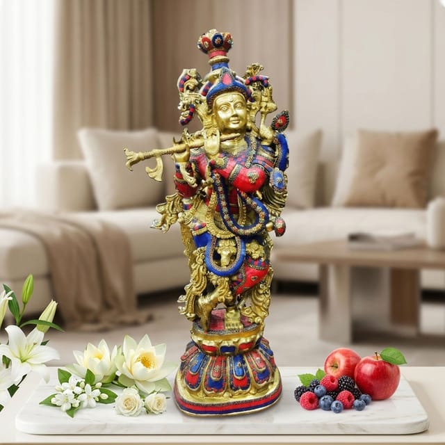 Brass Showpiece Krishna God Idol Statue - 14*8.5*36 Inch (BS1553 K)