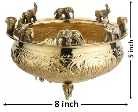 Brass Elephant Urli - 8*8*5 Inch (AT037 C)