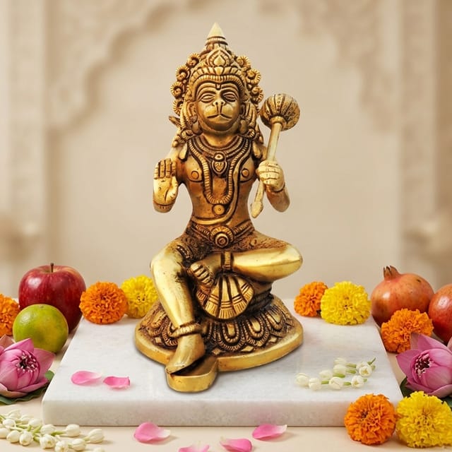 Brass Showpiece Hanuman Ji Statue Idol - 4.2*4.7*8 Inch (BS1527 G)