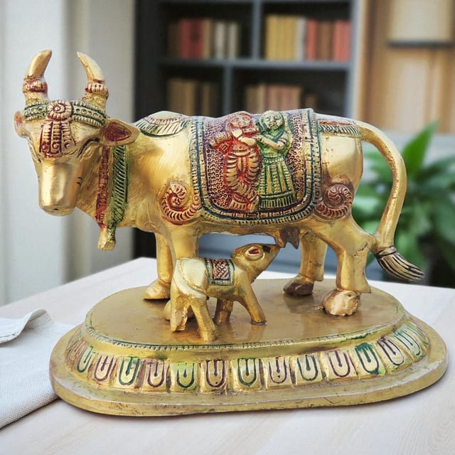 Brass Showpiece Cow With Calf Statue - 6.5*4.2*5 Inch (BS1524 D)