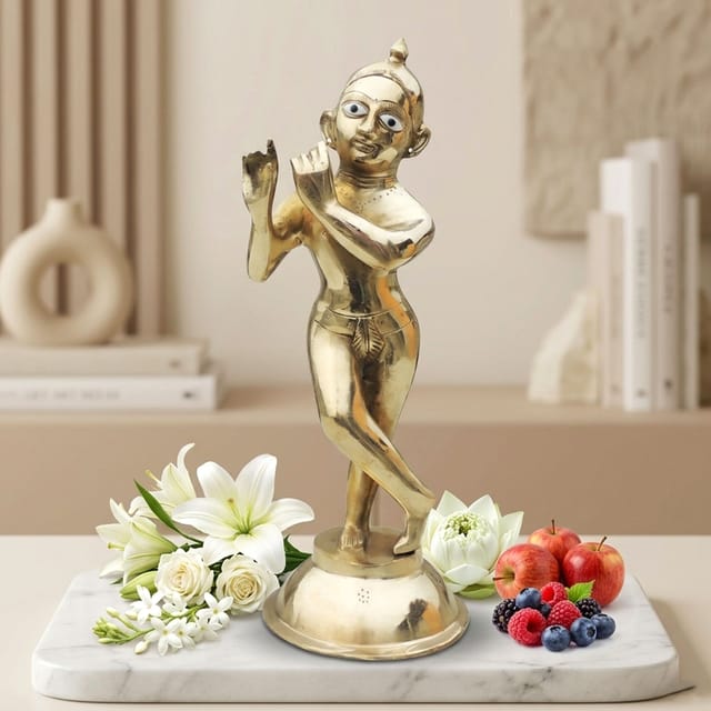 Brass Showpiece Krishna Thakur Ji Jugal Jodi Statue - 4.6*4.6*12.5 Inch (BS1584 K)