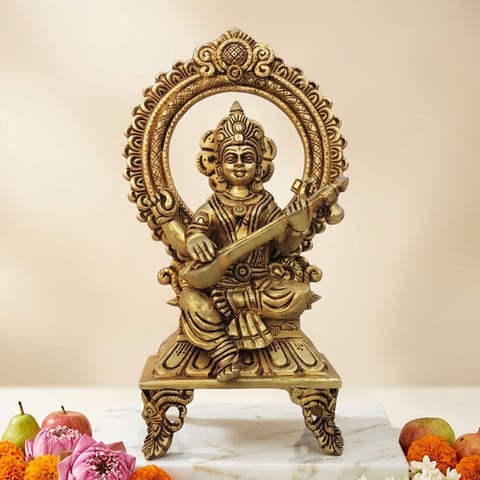 Brass Showpiece Saraswati Ji Idol Statue - 5.5*3*9.5 Inch (BS1540 E)
