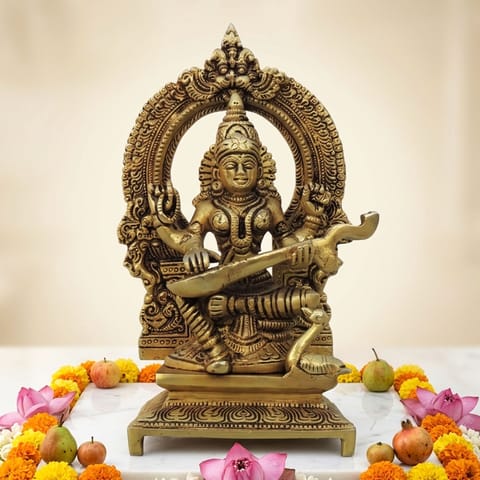 Brass Showpiece Saraswati Ji Idol Statue - 4.2*2.6*7.5 Inch (BS1539 C)