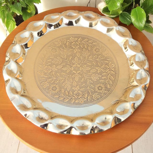 Brass Plate With Flower Design - 9.5*9.5*0.5 Inch (Z587 C)