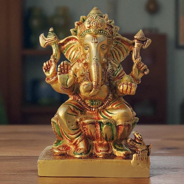 Brass Showpiece Ganesh Ji God Idol Statue - 5.2*3.2*6.7 inch (BS667 B)
