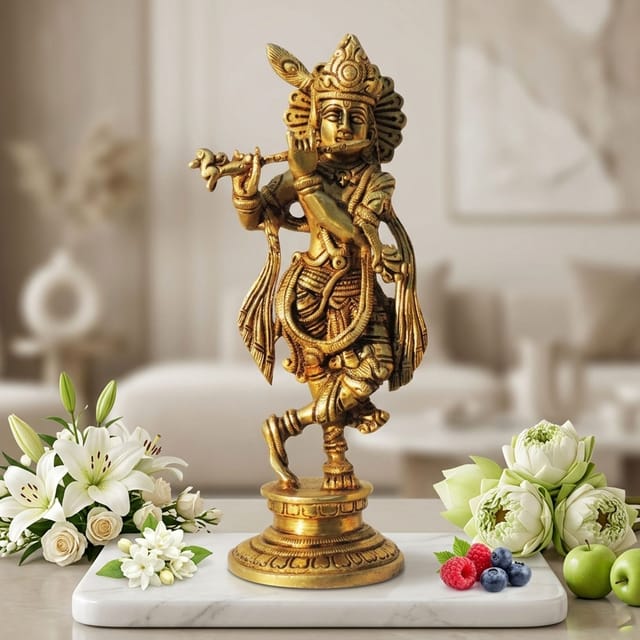 Brass Showpiece Krishna Ji God Idol Statue - 3.5*3*9.5 Inch (BS1574 K)