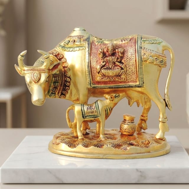 Brass Showpiece Cow With Calf Statue - 8.5*4.2*6.5 inch (BS1013 B)