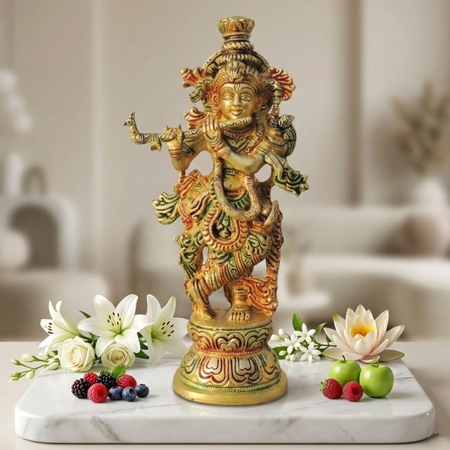 Brass Showpiece Krishna Ji God Idol Statue - 4.2*2.2*9.5 Inch (BS1577 K)