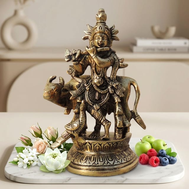 Brass Krishna with Cow Idol statue -3.2*2*5.5 Inch (BS1579 C)