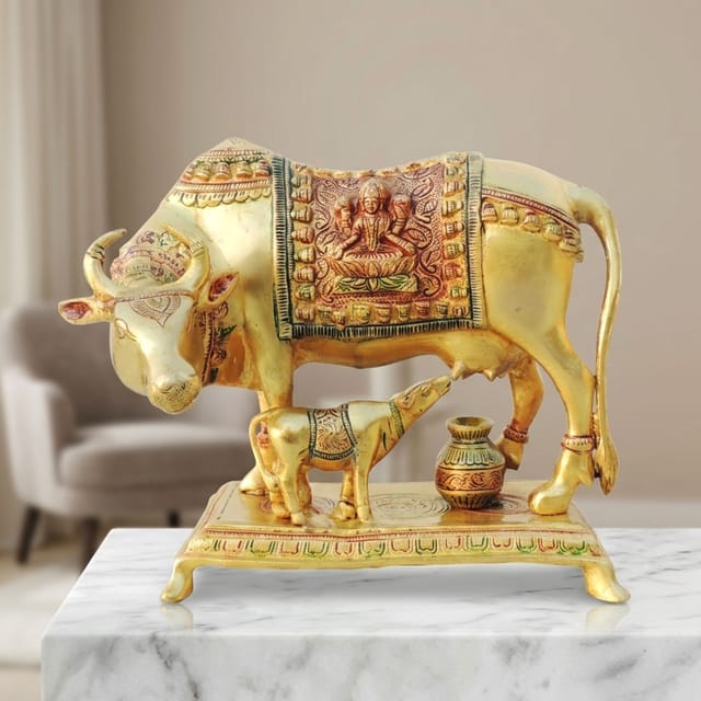 Brass Showpiece Cow With Calf Statue - 10*6.5*8.5 inch (BS1012 E)