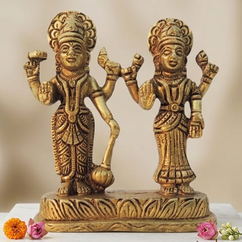 Brass Showpiece Vishnu & Laxmi Ji God Idol Statue - 4*1.2*4.5 Inch (BS1598 C)
