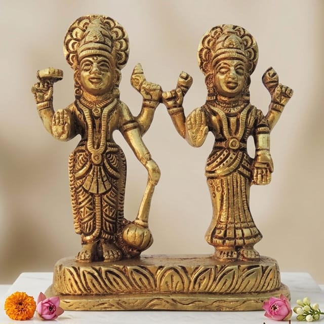 Brass Showpiece Vishnu & Laxmi Ji God Idol Statue - 4*1.2*4.5 Inch (BS1598 C)