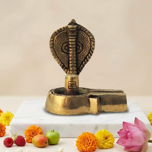Brass Showpiece Shivling With Snake God Idol Statue - 2.2*2*3 Inch (BS1595 C)