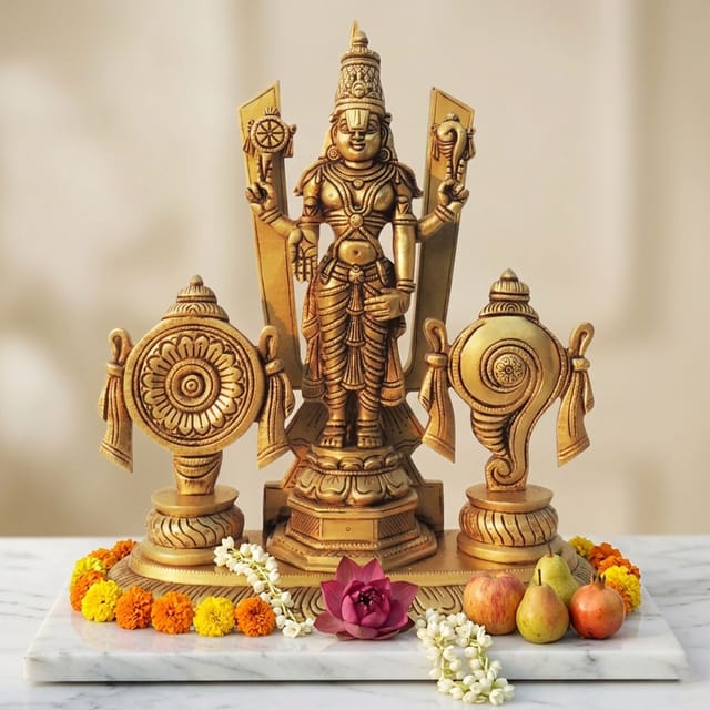 Brass Showpiece Shank Chakra Trishul Bala Ji God Idol Statue - 11.5*5*13 Inch (BS1550 J)