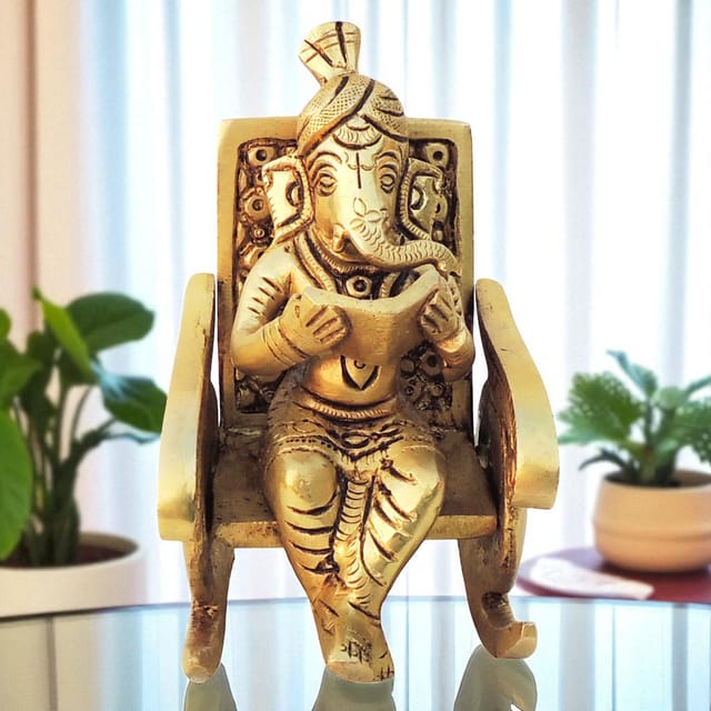 Brass Showpiece Chair Ganesh Ji God Idol Statue 3.5*2.5*4.5 Inch (BS1262 A)