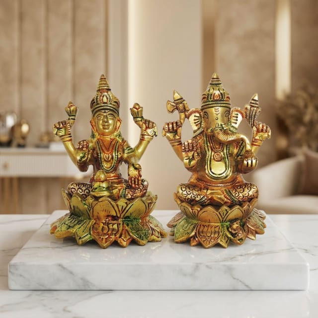 Brass Showpiece Laxmi Ganesh Pair God Idol Statue (BS1411)