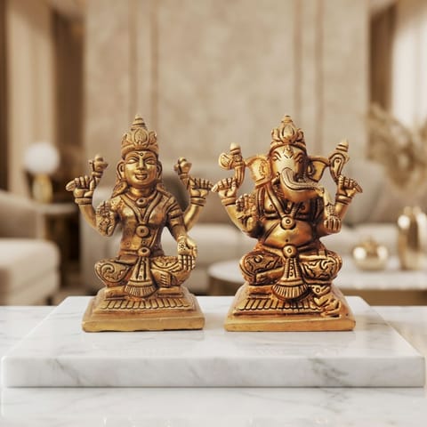 Brass Showpiece Laxmi Ganesh Pair God Idol Statue (BS1335)