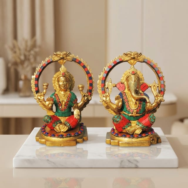 Brass Showpiece Laxmi Ganesh Pair God Idol Statue (BS1005)