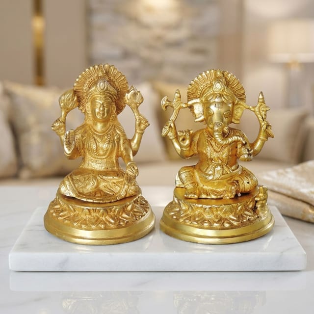 Brass Showpiece Laxmi Ganesh Pair God Idol Statue (BS1040)