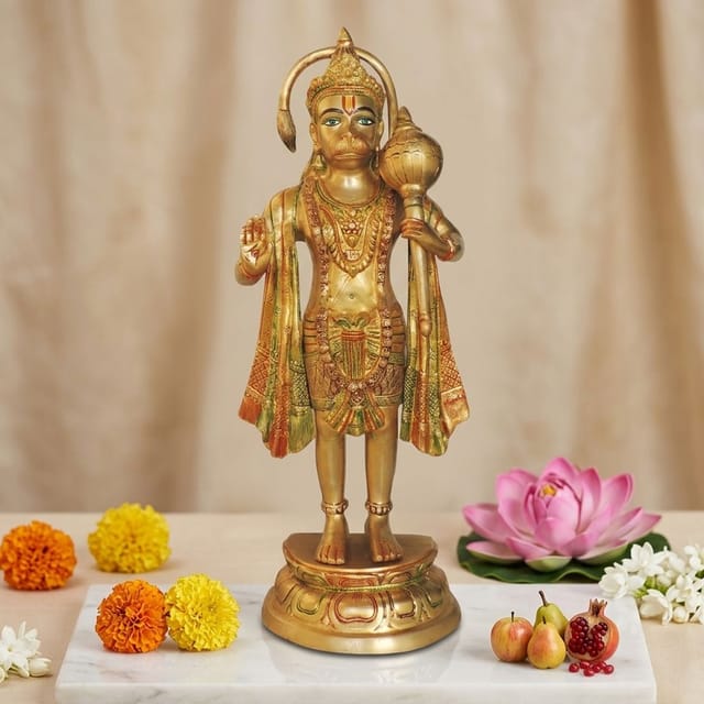 Brass Showpiece Standing Hanuman Ji God Idol Statue - 11*5*27 Inch (BS1301 I)