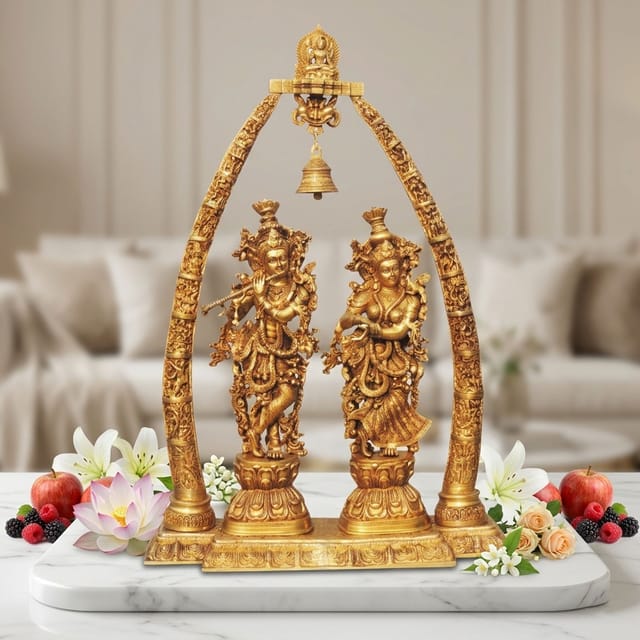 Brass Showpiece Darbar Radha Krishna God Idol Statue - 24.5*9.8*31.7 Inch (BS301 E)