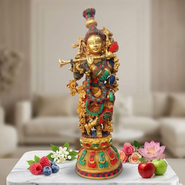 Brass Showpiece Krishna God Idol Statue - 7*5*20.7 Inch (BS1628 K)