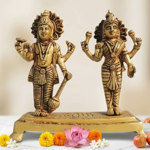 Brass Showpiece Vishnu Laxmi Standing Combine God Idol Statue - 7.5*2.5*7.5 Inch (BS1392 H)