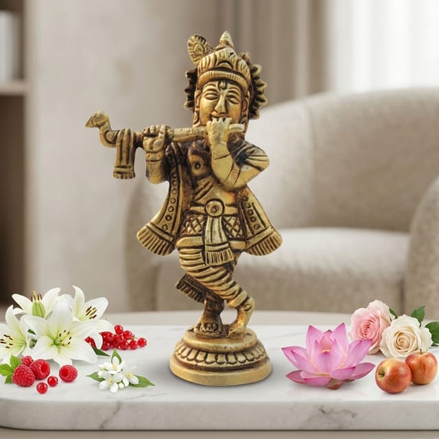 Brass Showpiece KrishnaGod Idol Statue - 2*1*3.2 Inch (BS1672 K)