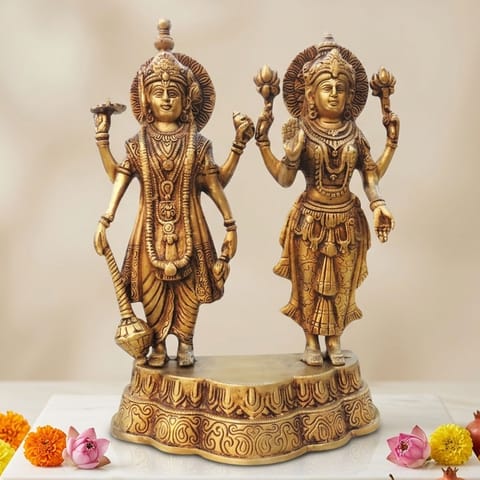 Brass Showpiece Vishnu & Laxmi Ji God Idol Statue - 9.5*4*13 Inch (BS1392 L)
