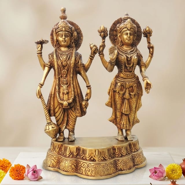 Brass Showpiece Vishnu & Laxmi Ji God Idol Statue - 9.5*4*13 Inch (BS1392 L)