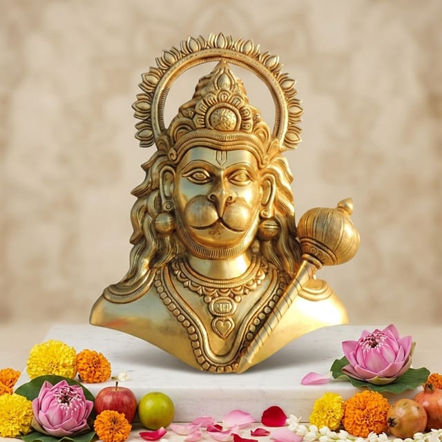 Brass Showpiece Wall Hanging Hanuman Face God Idol Statue - 10.5*3*14 Inch (BS1693 F)
