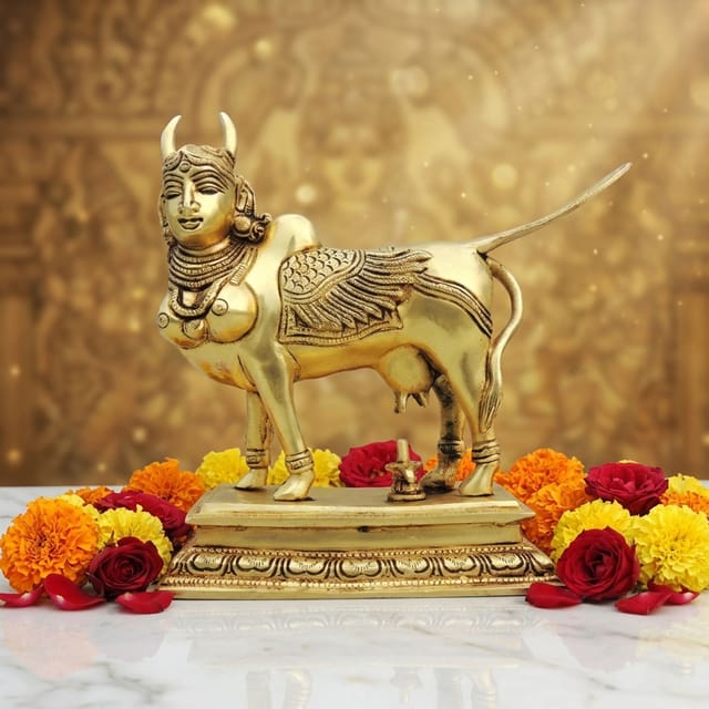 Brass Showpiece Kamdhenu Cow God Idol Statue - 9*4*7.5 Inch (BS1498 X)